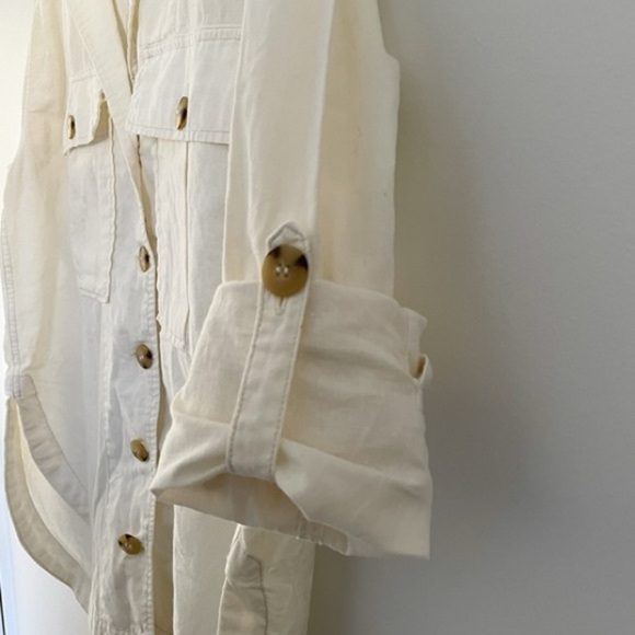 Free People Sunshine In My Pockets Linen Blend Ivory Shacket - Picture 2 of 2